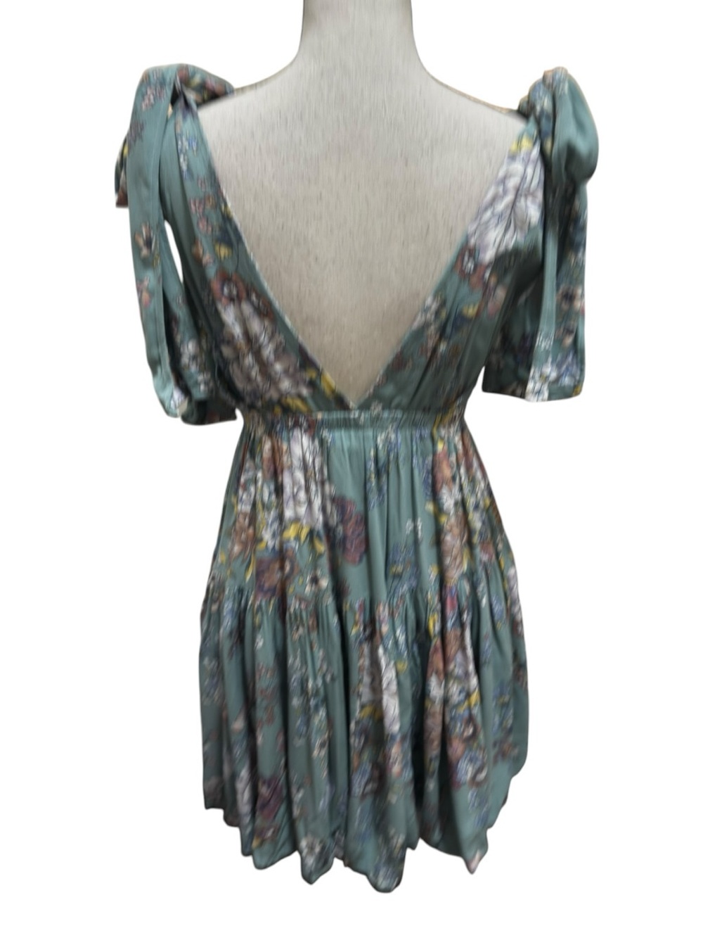 AE Studio Floral Tie Shoulder Mini Dress XS Made in Italy NWOT Cottagecore - Picture 6 of 9